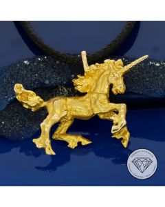 Einhorn Unicorn Anh&auml;nger 585 / 14 Kt Gelb Gold