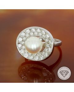 Perlen Brillant Ring 750 / 18 Kt Gold Gr. 53,5