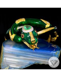  Rubin Brillant Smaragd Schlangen Armreif 750 / 18 Kt Gold Goldschmiede Unikat 17,0 cm