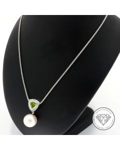 Peridot Perlen Brillant Collier Kette 750 / 18 Kt Gold 45,0 cm