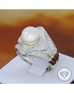 Massiver Perlen Diamant Ring 750 / 18 Kt Gold Gr. 55,5