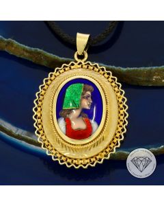 Emaille Portrait Anhänger 585 Gelb Gold Handarbeit