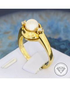 Perle Brillant Ring, 750 gelb Gold 18 KT, Gr. 55