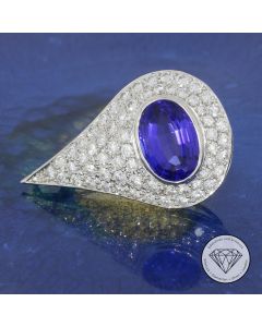 Tansanit Brillant Anhänger Brosche Anstecknadel 4,00 Carat 750 / 18 Kt Gold