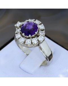 Brillant Amethyst Ring 0,75 Carat 585 / 14 Kt Gold Gr. 57