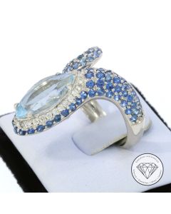 Aquamarin Topas Brillant Schlangen Ring 750er / 18 Kt Gold