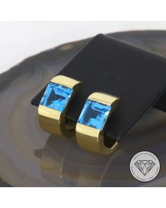 Blautopas Ohrstecker Creolen 585 / 14 Kt Gold