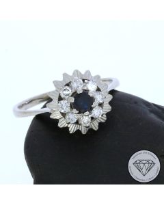 Entourage Brillant Saphir Ring 750 / 18 Kt Gold Gr. 59