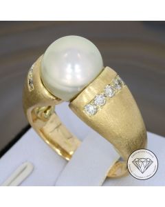 Südsee Perle Brillant Ring 585 / 14 Kt Gold
