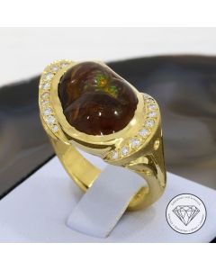 Feuerachat Brillant Ring 750 / 18 Kt Gold massiv Unikat
