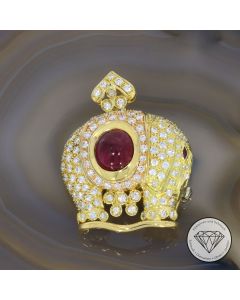 "Elefant / Elephant" Rubin Brillant 3,00 ct Anhänger / Brosche, 750 Gold 18 KT
