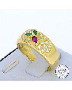 Brillant Smaragd Rubin Ring 750 / 18 Kt Gold