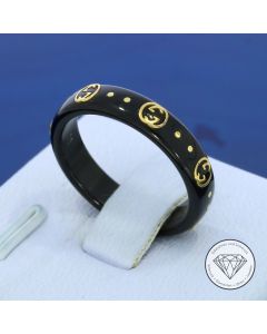 Original Gucci Icon Ring Interlocking G + schwarzem Korund 750 / 18 Kt Gold Gr. 51
