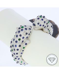 Brillant Saphir Smaragd Panther Armspange Armreif 8,00 Carat 750 / 18 Kt Gold