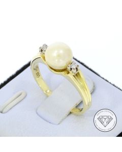 Akoya Perle Brillant Ring 585 / 14 Kt Gold