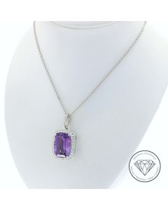 Brillant Amethyst Anhänger mit Anker Kette 750 / 18 Kt Gold 45 cm