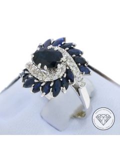 Saphir Brillant Ring 750 / 18 Kt Gold Gr. 56