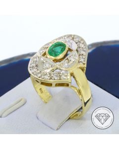 Smaragd Brillant Ring 585 / 14 Kt Gelb- & Wei&szlig; Gold 0,40 Carat Gr.55,5