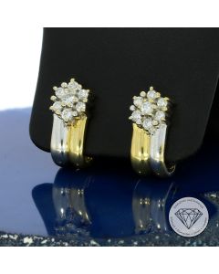 Brillant Ohrringe floral 585 / 14 Kt Gelb Wei&szlig; Gold