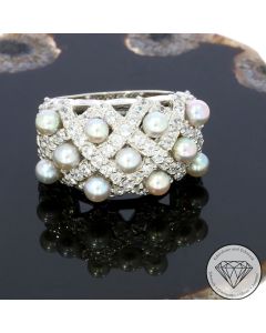 Akoya-Perlen-Ring, 585 weiss Gold 14 KT, Gr. 54