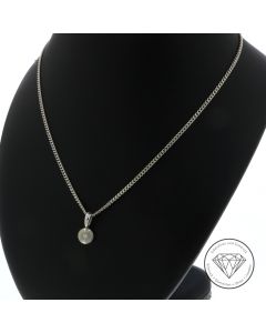 Flachpanzer Kette mit Brillant Anhänger 585 / 14 Kt Weiß Gold 42,0 cm