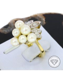 Akoya Zuchtperlen Diamant Ring 585 / 14 Kt Gelb- & Weiß Gold Gr. 55