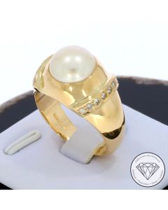 Mabé Perlen Brillant Ring Handarbeit 585 / 14 Kt Gold 