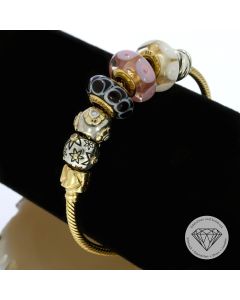 Original Pandora Brillant Armband 925 Silber 585 / 14 Kt Gelb Gold 16,0 cm xxyy