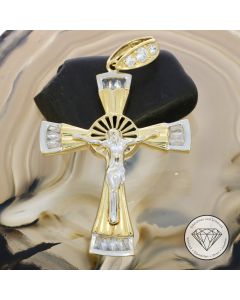 Kreuz / Kruzifix Anhänger, 585 bicolor Gold 14 KT, 70 mm