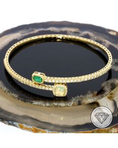 Brillant Smaragd Opal Damen Armspange 585 / 14 Karat Gold 17,5 cm T0350