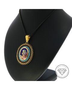 Portrait Anhänger Gold & Türkis antik, 750 Gold 18 KT, Handarbeit