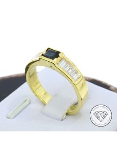 Diamant Saphir Ring 0,71 Carat 750 / 18 Kt Gelb Gold Gr. 54