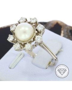 Perlen Brillant 0,80 Ct Ring 585 / 14 Kt Gold