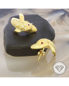 Delfin / Delphin Ohrhänger 585 / 14 Kt Gelb Gold