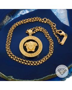 Original Versace Erbs Kette mit Medusa Onyx Anhänger 750 / 18 Kt Gold 39,5 - 42,0 cm