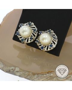 Saphir Perlen Ohrringe Ohrstecker 585 / 14 Kt Gold