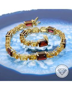 Citrin Granat Edelstein Armband 375 / 9 Kt Gelb Gold 19 cm