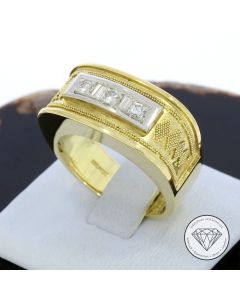 Granulierter Vintage Bicolor Brillant Ring 585 / 14 Kt Gold Gr. 61
