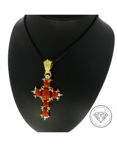 Korallen Flussperlen Kreuz Anhänger 750 / 18 Kt Gelb Gold