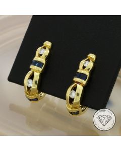 Brillant Saphir Ohrringe Ohrhänger 750 / 18 Kt Gelb Gold