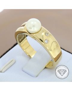 Brillant Perlen Ring 585 / 14 Kt Gelb Gold