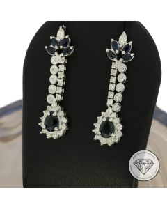 Brillant Diamant Saphir Ohrschmuck 750 / 18 Kt Weiß Gold