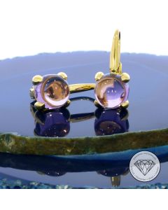 Strahlender Amethyst Ohrschmuck 750 / 18 Kt Gelb Gold