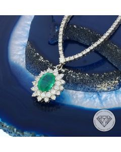 Brillant Smaragd Collier 750 / 18 Kt Weiß Gold 43,5 cm