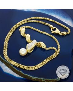 Diamant Perlen Collier 585 / 14 Kt Gold 41,5 cm