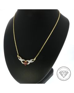 Diamant Rubin Collier 585 / 14 Kt Gelb- & Weiß Gold 41 cm