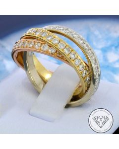 Dreifacher Tricolor Memory Brillant Ring 3,00 Ct 750 / 18 Kt Gold Gr. 52,5 