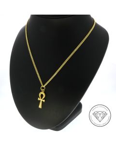 Panzer Kette mit Ankh Anhänger 585 / 14 Kt Gold 49,0 cm