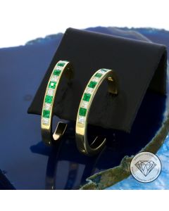 Diamant Smaragd Creolen Ohrringe  750 / 18 Kt Gelb Gold