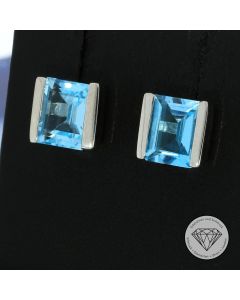 Blautopas Ohrstecker Ohrringe 585 / 14 Kt Weiß Gold